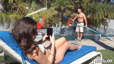 i like to watch my stepdad cleans the pool